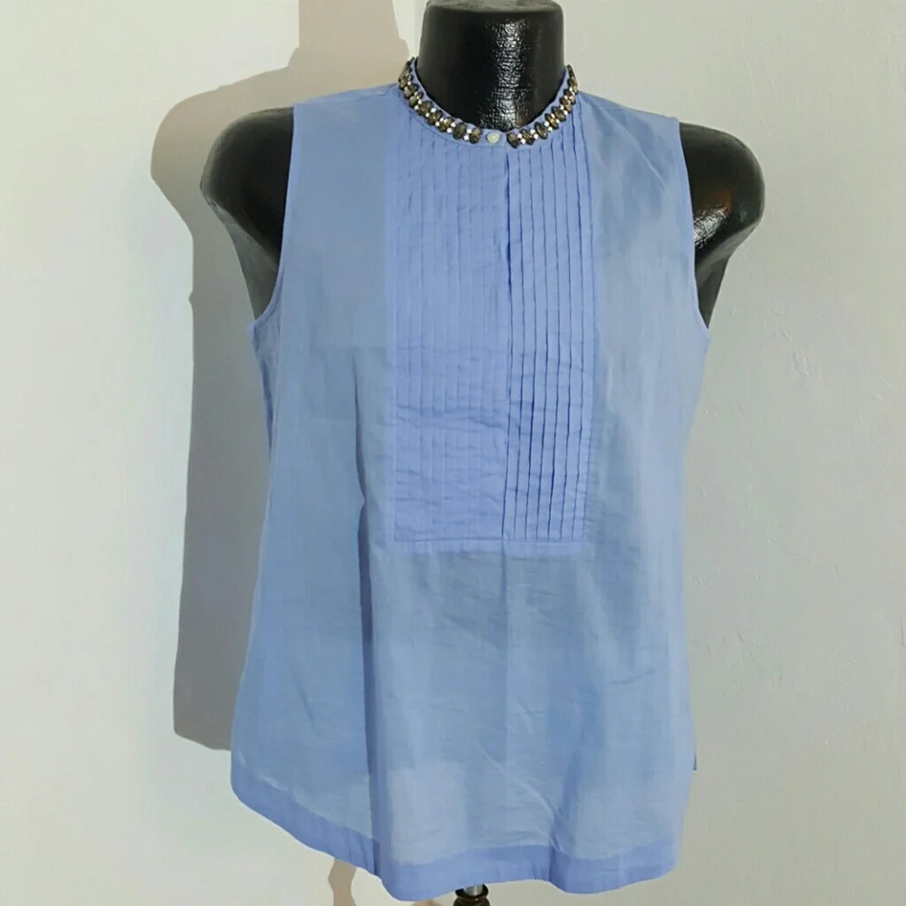 J.Crew top tunic blouse Cotton detail blue office chic women size 6